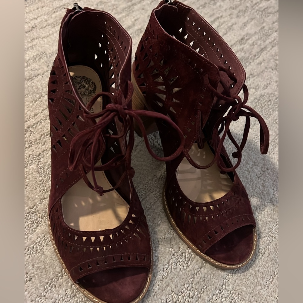 Burgundy lace-up heel